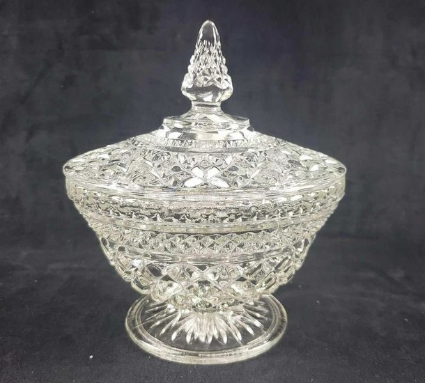 Molded Glass Lidded Footed Candy Dish