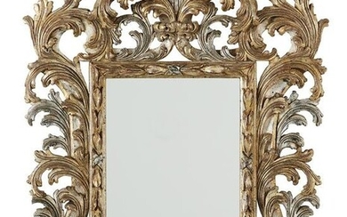 Mottled Silver- and Gold-Leaf Carved Mirror