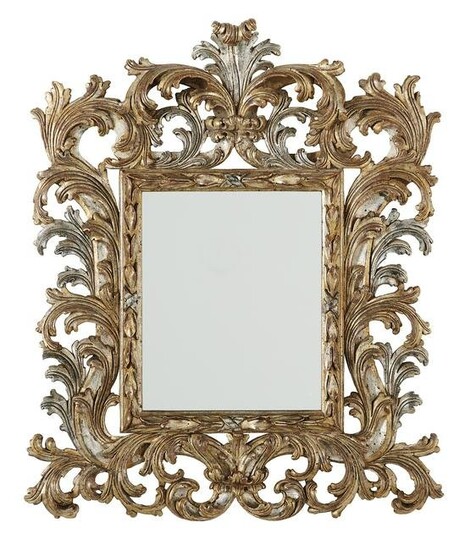 Mottled Silver- and Gold-Leaf Carved Mirror