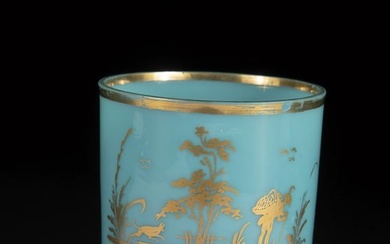 Mug with a handle with gold painting