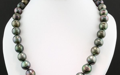 NO Reserve Price - 15 kt. White gold - Necklace Tahiti pearls 10.0-12.7 mm very lively overtones (Peacock)