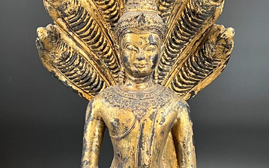 Naga Buddha. Bronze figure. Around 1900.