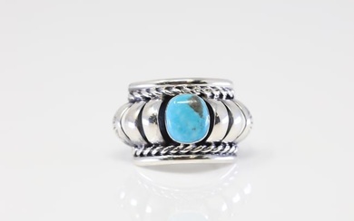 Native American Navajo Sterling Silver Turquoise Ring By Manuel Johson.