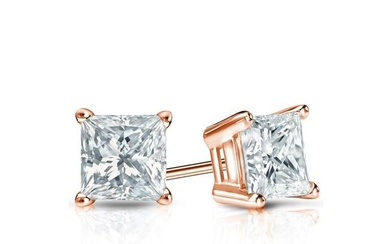 Natural 0.40 CTW Diamond Stud Earrings 18K Rose Gold