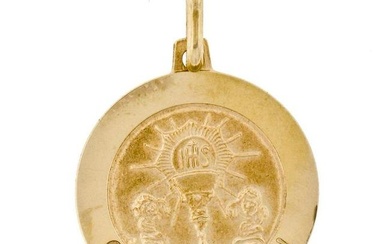 New Italian 14K Yellow Gold Round Textured Confirmation Medallion Charm Pendant