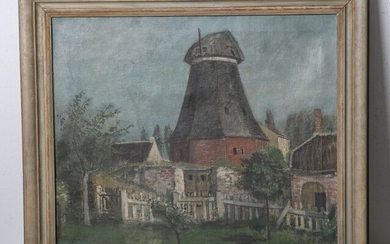 Neyers, Kurt (1900 - 1969), Dorfansicht m. Blick auf alte Mühle, huile/noir, re. u. sign.,...
