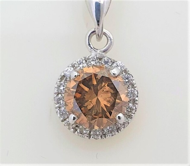 * No Reserve * 1.20 ct - 14 kt. White gold - Necklace with pendant Diamond - Fancy Orangy Brown -AIG Certified