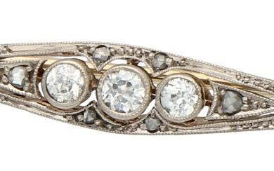 No Reserve - 14K Yellow gold Art Deco bar brooch diamond.