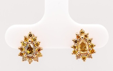No Reserve Price - 0.60 tcw - Nat. Fancy Deep Brownish Greenish Yellow - 14 kt. Pink gold - Earrings Diamond