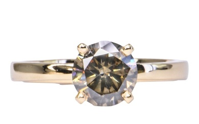 ** No Reserve Price ** 1.03 ctw Natural Fancy Vivid Grey SI1 - 14 kt. Gold - Ring - 1.03 ct Diamond