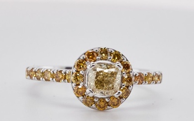 No Reserve Price - 1.05 tcw - Fancy Light Yellow - 14 kt. White gold - Ring Diamond