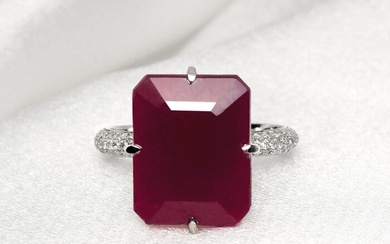 No Reserve Price-11.27 Ct Natural No Heated Ruby & 0.36 Ct Diamonds - 14 kt. White gold - Ring Ruby - Diamonds