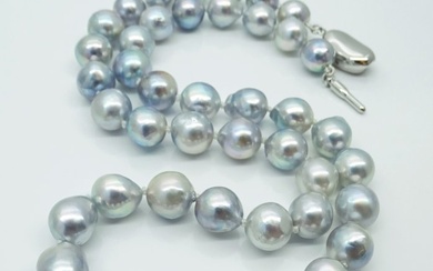No Reserve Price - Akoya Pearls, Natural Blue, 8.5 -9 mm Silver - Necklace