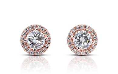 No Reserve Price Earrings - Rose gold - 1.20ct. Round Diamond - Diamond