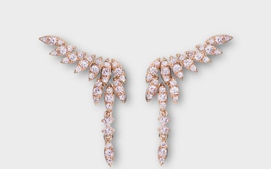 No Reserve Price-IGI 0.77 ct Natural Pink Diamonds - 14 kt. Pink gold - Earrings Diamond