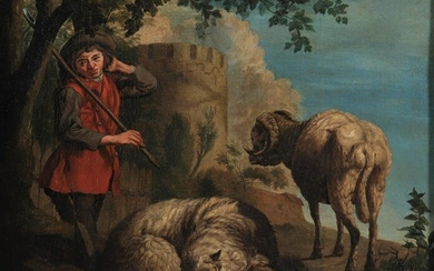 Oil on canvas from the Louis XIV period, "The Shepherd" 17th century frame