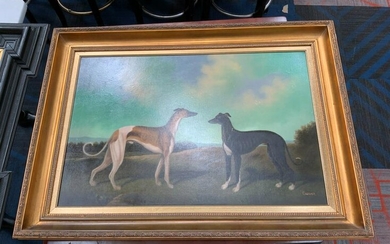 Oil on canvas two greyhounds