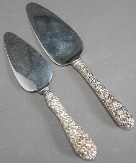 One Stieff and One S. Kirk & Son Repousse Sterling Silver Handled Cheese Knives