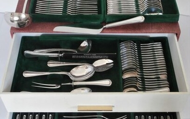 Oneida Silversmiths - Cutlery 12-persons incl. Fish cutlery / 128-piece with pearl edge motif in cassette - Silverplate