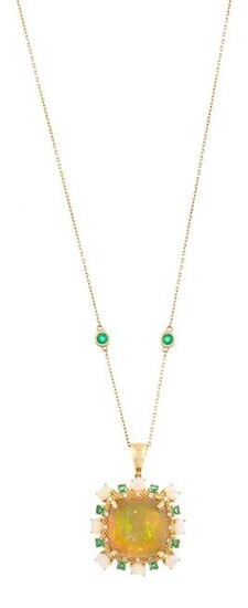 Opal, Emerald and Diamond Necklace