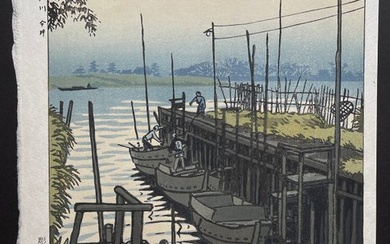 Original woodblock print, Published by Unsodo - Paper - Kasamatsu Shiro (1898-1991) - Edogawa River at Imai - Japan - Reiwa period (2019-present)