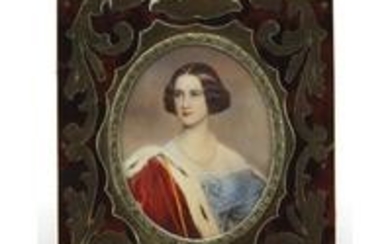 Oval hand painted portrait miniature of a female