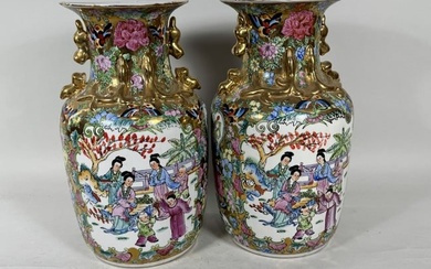 PAIR OF LARGE FAMILLE ROSE VASES