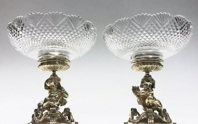 PAIR OF SILVERED BRONZE AND BACCARAT GLASS CENTERPIECES