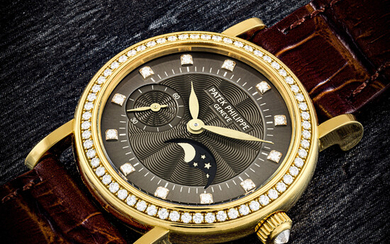 PATEK PHILIPPE. A LADY’S 18K GOLD AND DIAMOND-SET WRISTWATCH WITH MOON PHASES REF. 4858J, MANUFACTURED IN 2005