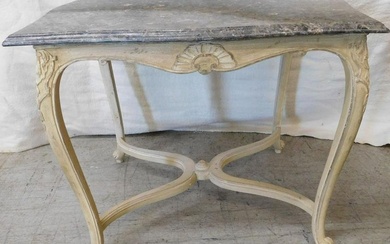 Painted Carved Wood Marble Top French Table
