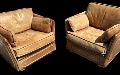 Pair ROCHE BOBOIS Leather Club Chairs after HERMES