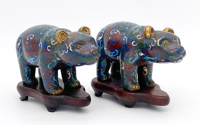 Pair Chinese Cloisonne Bear Figures