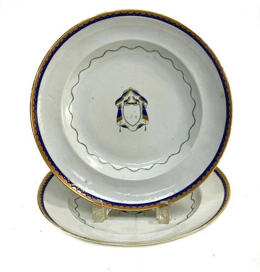 Pair Chinese Export Porcelain Armorial Soup Bowls