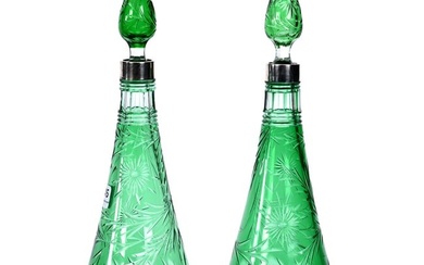 Pair Decanters, BPCG, Green Cut To Clear