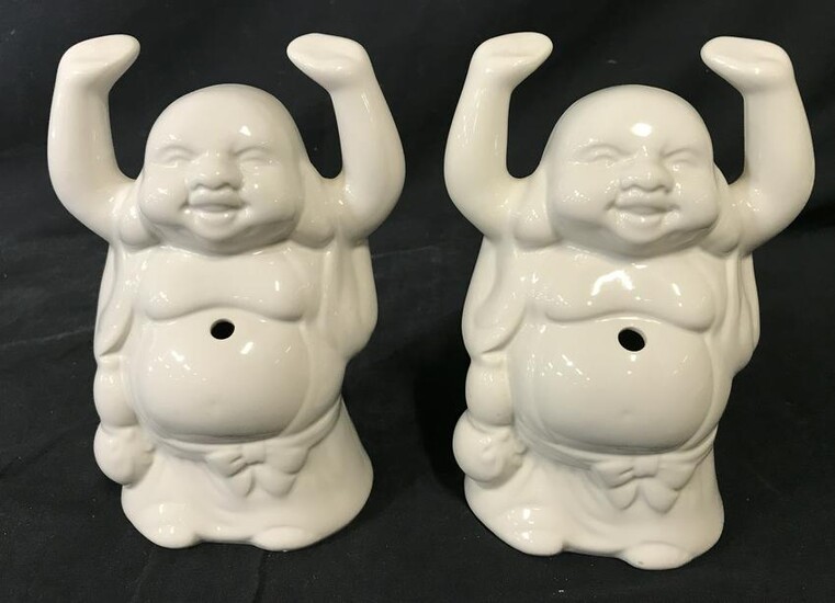 Pair Glazed Ceramic Buddha Incense Holders