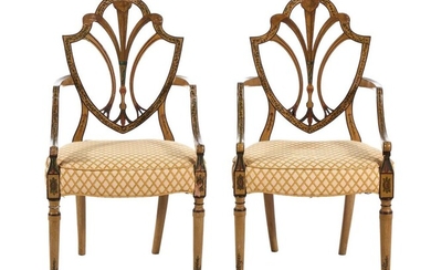 *Pair Sheraton paint-decorated armchairs (2pcs)