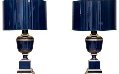 Pair of Abbey Annika Navy Blue and Brass Table Lamps