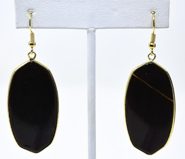 Pair of Contemporary Black Onyx Pendant Earrings