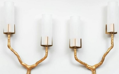 Pair of Gilt-Metal Branch Form Two-Light Wall Lights