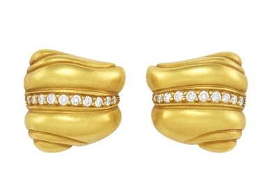 Pair of Gold and Diamond Earclips, Barry Kieselstein-Cord