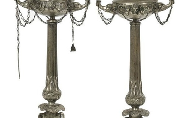 Pair of Handsome Italian Silvered Brass Oil Lamps