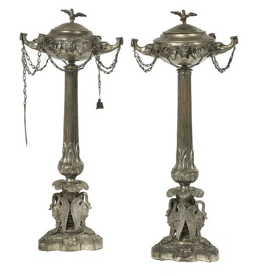 Pair of Handsome Italian Silvered Brass Oil Lamps