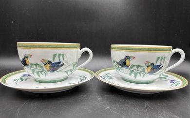 Pair of Hermes large cup and saucer with toucan