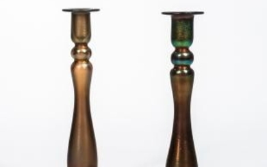 Pair of Imperial Art Glass "Free Hand" Verre de Soie Candlesticks