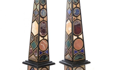 Pair of Italian Grand Tour Specimen Marble Obelisks.