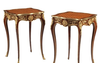 Pair of Louis XV Style Marquetry Inlaid Tables