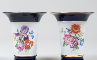 Pair of Meissen Cobalt Ground Porcelain Spill Vases