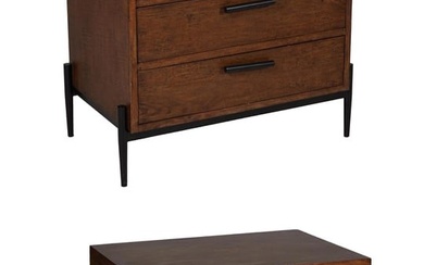 Pair of Mid Century Modern Style Nightstands, 20th/21st c., the restrained tops over three drawers