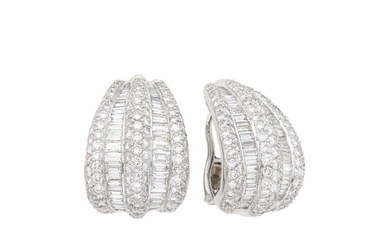Pair of Platinum and Diamond Bombé Earrings