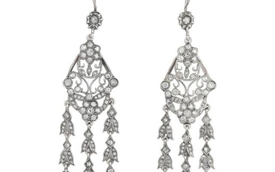Pair of Silver, Low Karat Gold and Diamond Pendant Earrings
